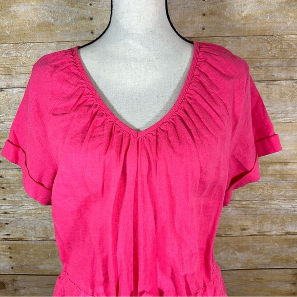 Universal Thread Hot Pink Linen Blend Shorts Romper XS Pockets V Neck Tie Waist - Picture 2 of 9
